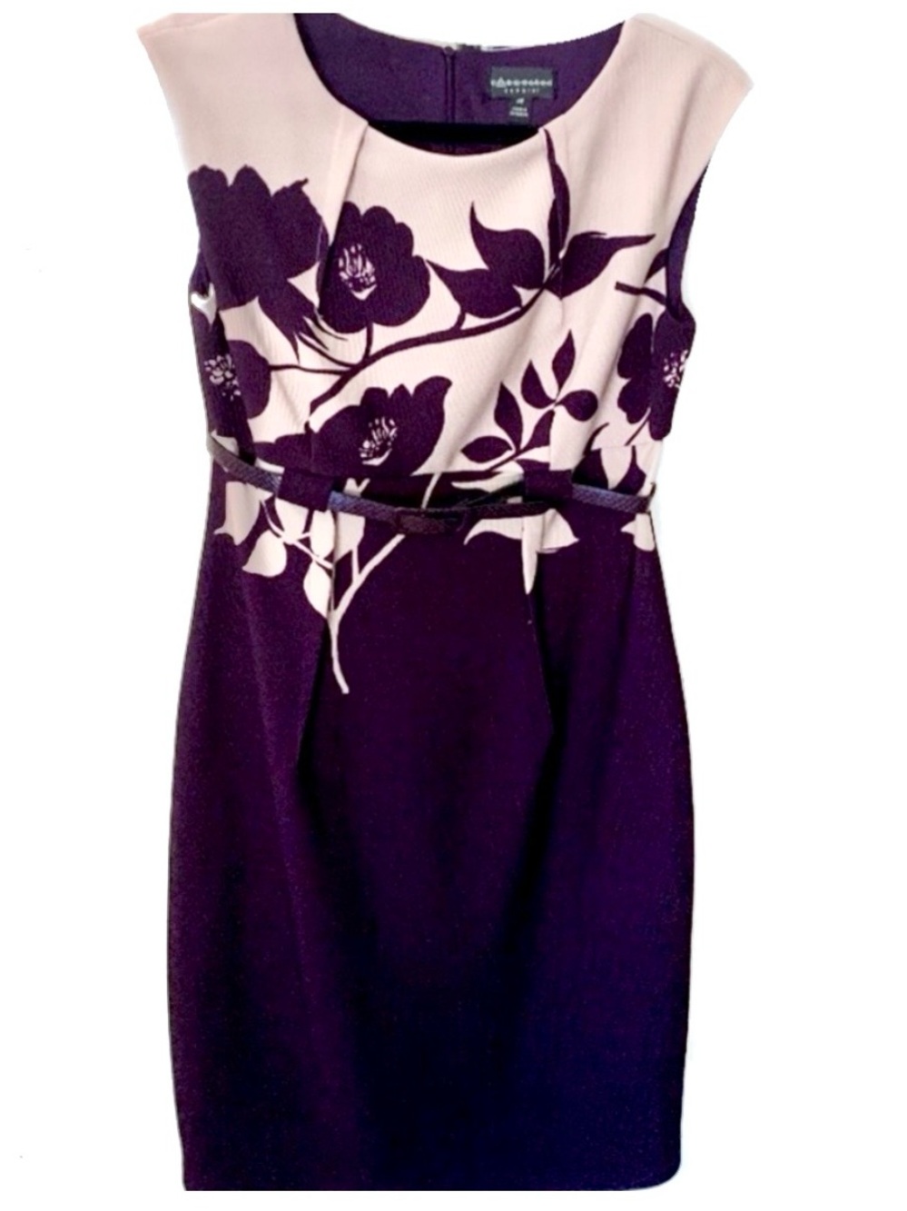 Connected Apparel Navy and Cream Floral Midi Dress